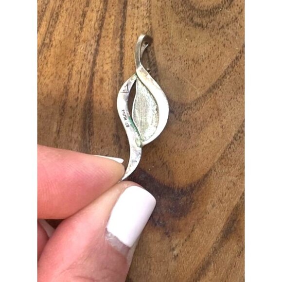 Sterling Silver Honey Amber Art Nouveau Pendant Unique Curved Design 1.5" Long - Picture 3 of 5